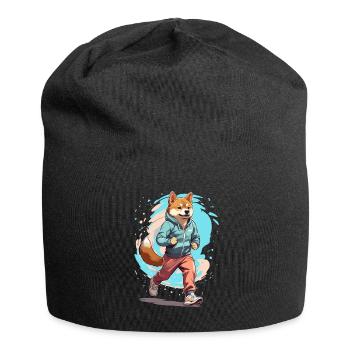 Shiba Dog Streetwear Jogging Aesthetic Style - Jersey Beanie - black - Front