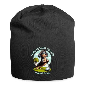 Dackel Hund Golfer - Golf spielender Dackel - Jersey-Beanie - Schwarz - Vorne