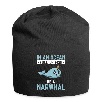 Narwal Einhornwal - Jersey-Beanie - Schwarz - Vorne
