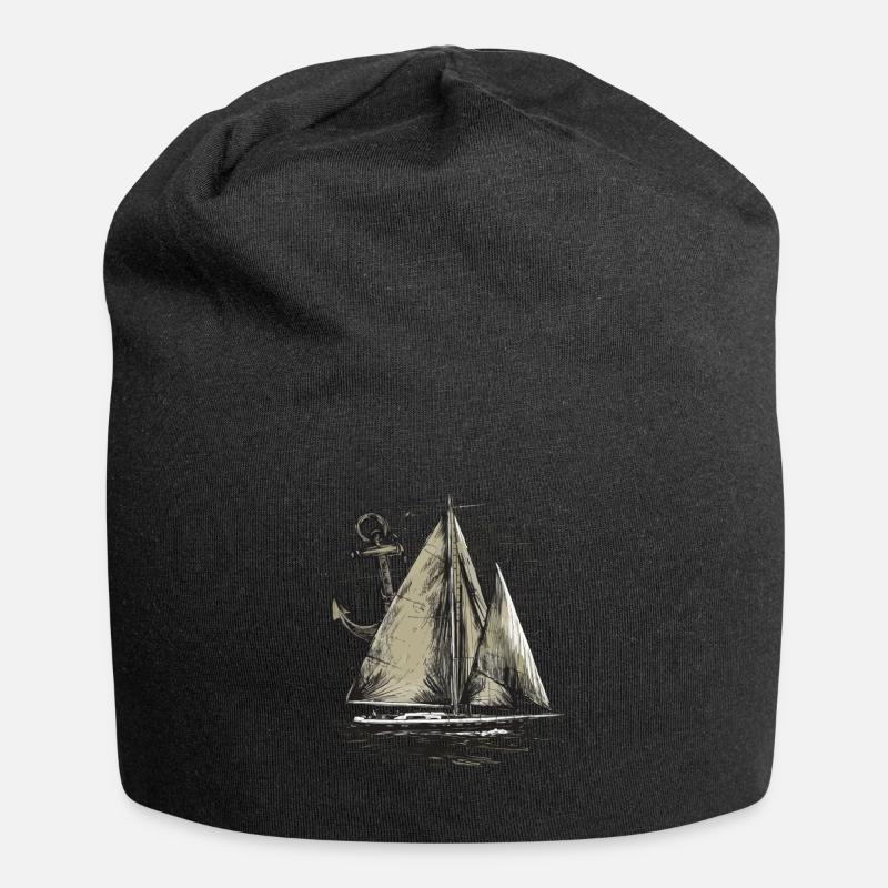 Segelboot mit Anker Geschenk - Jersey-Beanie - Schwarz