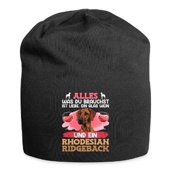 Ridgeback Frauen ALLES WAS DU BRAUCHST IST WEIN - Jersey-Beanie - Schwarz - Vorne