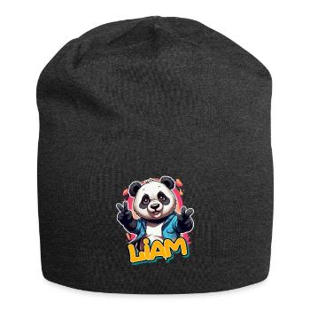 LIAM - Handsome Boy Name with Cool Panda - Jersey Beanie - charcoal grey - Front