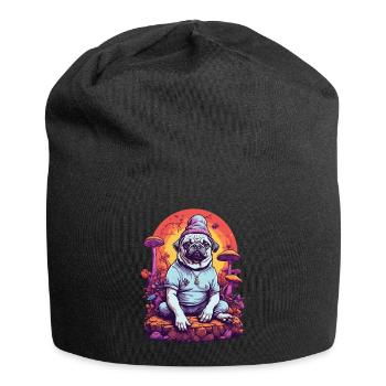 Magischer Mops Hund Psychedelic Art Wald Pilze - Jersey-Beanie - Schwarz - Vorne