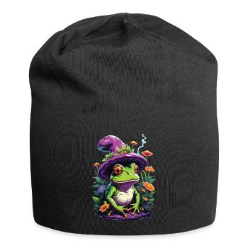 Magician Frog Psychedelic Art Forest Mushrooms - Jersey Beanie - black - Front