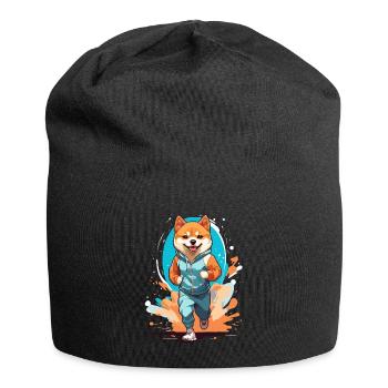 Shiba Dog Streetwear Jogging Aesthetic Style - Jersey Beanie - black - Front