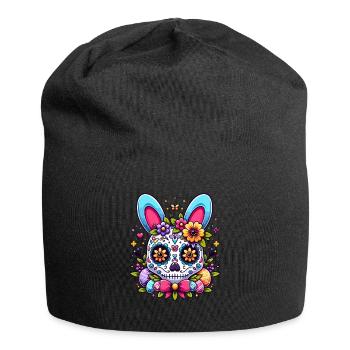 Colorful Sugar Skull Easter Bunny Easter Egg Easter Basket - Jersey Beanie - black - Front