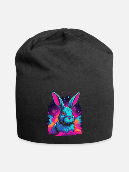 Space Nebula Galaxy Rabbit Lovers Vaporwave - Jersey Beanie - black