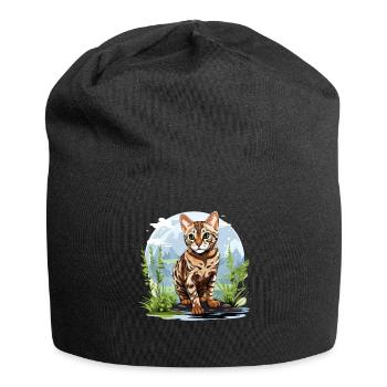 Bengal Cat Bengalkatze - Jersey-Beanie - Schwarz - Vorne