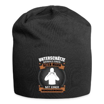 Old Man Harmonica Wisdom - Jersey Beanie - black - Front