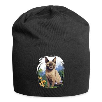 Burmese Cat Burma Katze - Jersey Beanie - black - Front