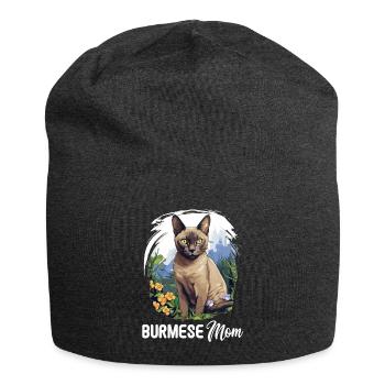 Burmese Cat Burma Katze - Jersey Beanie - charcoal grey - Front