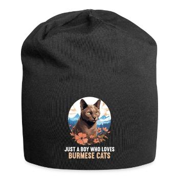 Burmese Cat Burma Katze - Jersey Beanie - black - Front