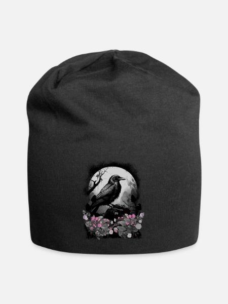 Vogel Rabe Mystisch Waldtiere Krähe Vintage Dark - Jersey-Beanie - Schwarz