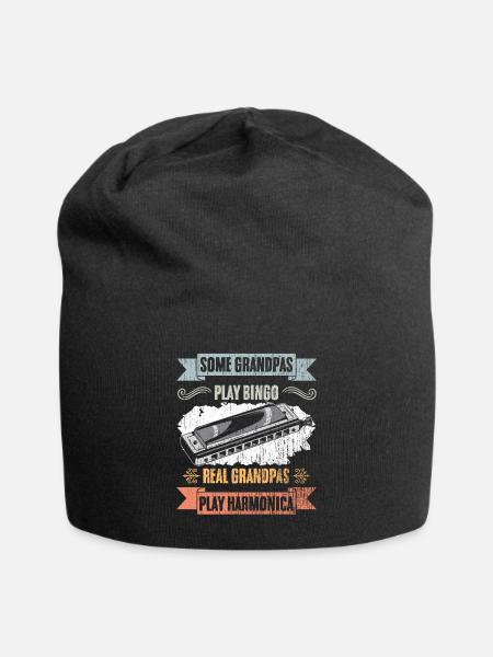 Some Grandpas Play Bingo Vintage Harmonica Lover - Jersey Beanie - black