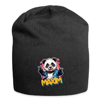MAXIM - Handsome boy name with cool panda - Jersey Beanie - black - Front