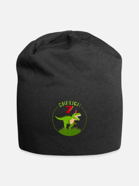 Endlich 7 - 7. Geburtstag - 7 Jahre alt Dino - Jersey-Beanie - Schwarz