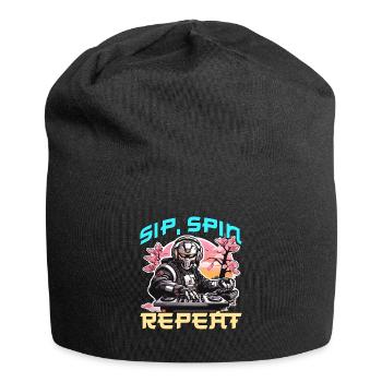 Disc Jockey Sip Spin Repeat DJ Music Disc Jockeys - Jersey-Beanie - Schwarz - Vorne