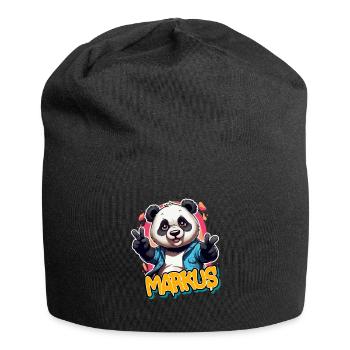 MARKUS - Handsome boy name with cool panda - Jersey Beanie - black - Front