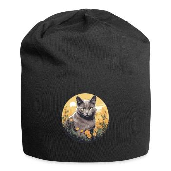 Chartreux Cat Carthusian Cat - Jersey Beanie - black - Front