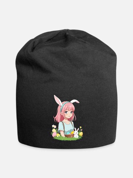 Anime Easter Kawaii Easter Bunny Manga Girl Otaku - Jersey Beanie - black