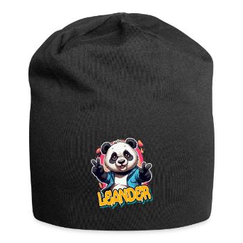 LEANDER - Beau prénom de garçon avec panda cool - Bonnet en jersey - noir - Devant