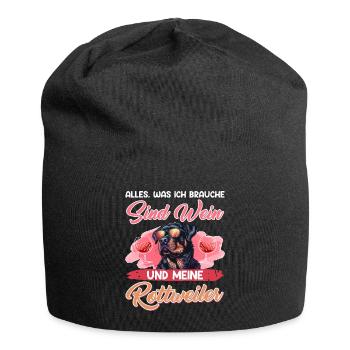 Rottie Besitzer ALLES WAS ICH MÖCHTE SIND WEIN UND - Jersey-Beanie - Schwarz - Vorne