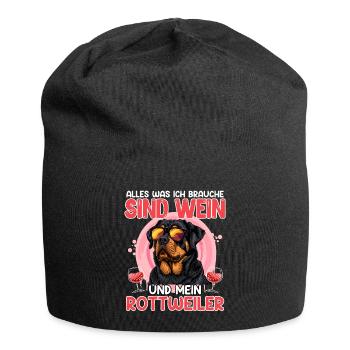 Rottie Besitzer ALLES WAS ICH MÖCHTE SIND WEIN UND - Jersey-Beanie - Schwarz - Vorne