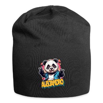 ALEJANDRO - Schöner Jungen Name mit coolem Panda - Jersey-Beanie - Schwarz - Vorne