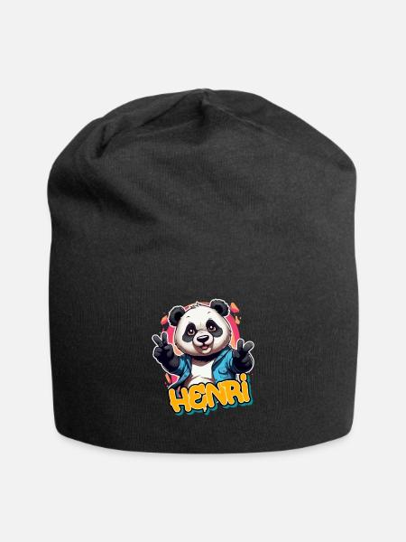 HENRI - Schöner Jungen Name mit coolem Panda - Jersey-Beanie - Schwarz