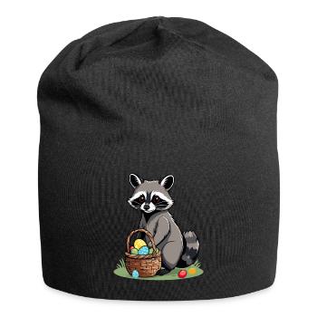 Funny Raccoon Costume Cute Easter Eggs - Jersey Beanie - black - Front