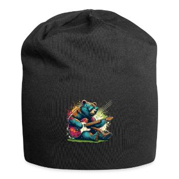 Splash Art Bear Playing Electric Guitar Guitars - Jersey Beanie - black - Front