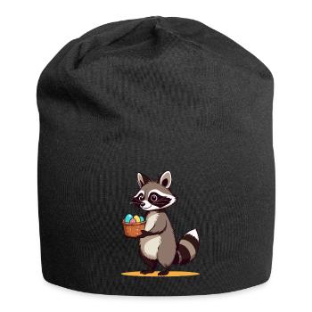 Funny Raccoon Costume with Easter Eggs Design - Jersey Beanie - black - Front