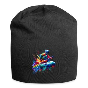 Buntes Splash Art Wildwasser-Rafting auf dem Fluss - Jersey-Beanie - Schwarz - Vorne