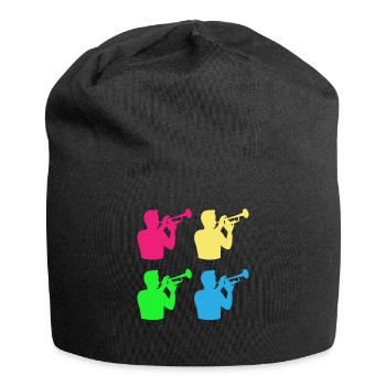 Trompetenklang in Farbe – Musikalischer Regenbogen - Jersey-Beanie - Schwarz - Vorne
