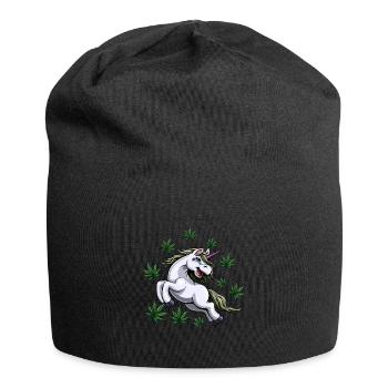 Licorne sous la pluie de feuilles de chanvre - Bonnet en jersey - noir - Devant