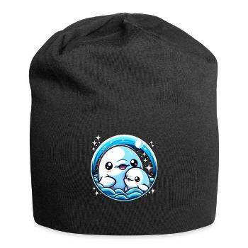 Mutter Und Baby Belugawal Meeressäugetier - Jersey-Beanie - Schwarz - Vorne