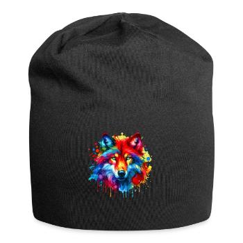 Colorful Splash Art Red Wolf Lover Wolves - Jersey Beanie - black - Front