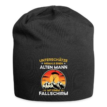 Never underestimate old man with parachute - Jersey Beanie - black - Front