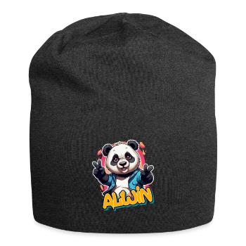 ALWIN - Handsome Boy Name with Cool Panda - Jersey Beanie - charcoal grey - Front