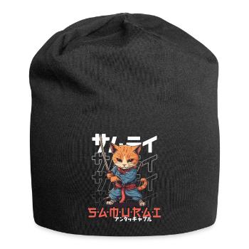 Samurai Cat Kawaii Japanese Ninja Cat - Jersey Beanie - black - Front
