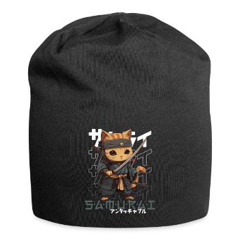 Samurai Cat Kawaii Japanese Ninja Cat - Jersey Beanie - black - Front