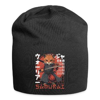 Samurai Cat Kawaii Japanese Ninja Cat - Jersey Beanie - black - Front