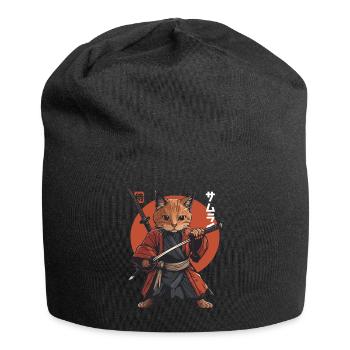 Samurai Cat Kawaii Japanese Ninja Cat - Jersey Beanie - black - Front