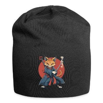 Samurai Cat Kawaii Japanese Ninja Cat - Jersey Beanie - black - Front
