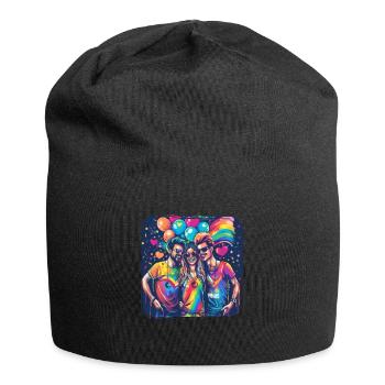 Étreinte de connexion arc-en-ciel, fierté heureuse - Bonnet en jersey - noir - Devant