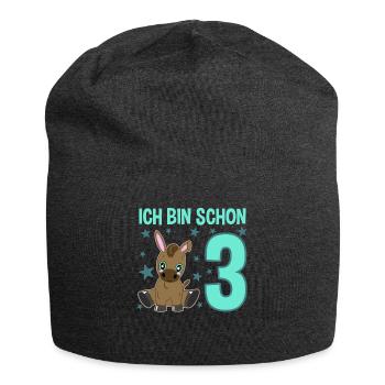 Dreijähriges Festeselchen Glückwunschmotiv - Jersey-Beanie - Anthrazit - Vorne