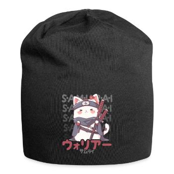 Samurai Cat Kawaii Japanische Ninja Cat - Jersey-Beanie - Schwarz - Vorne