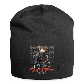 Samurai Cat Kawaii Japanische Ninja Katze - Jersey-Beanie - Schwarz - Vorne