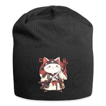 Samurai Cat Kawaii Japanische Ninja Cat - Jersey-Beanie - Schwarz - Vorne