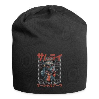 Samurai Cat Kawaii Japanese Ninja Cat - Jersey Beanie - black - Front